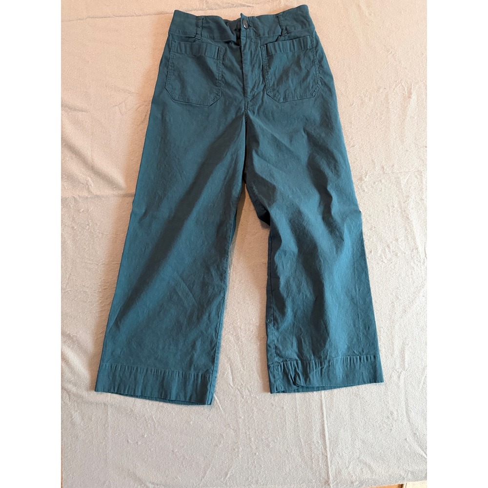 Maeve Anthropologie The Colette Cropped Wide Leg Pants Teal Linen Blend 29